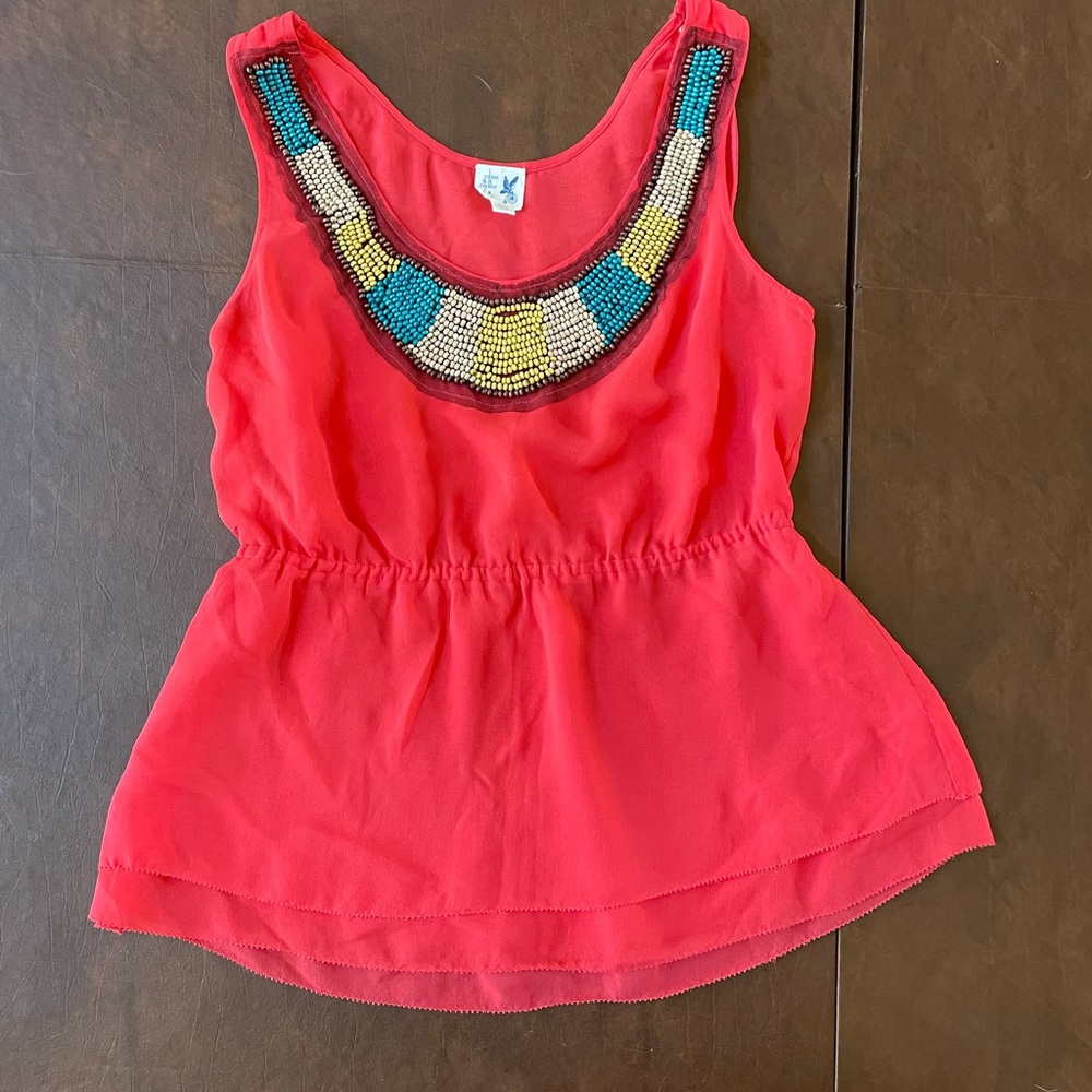 Red top with beaded neckline detail size S Anthropologie Edme & Esyllte